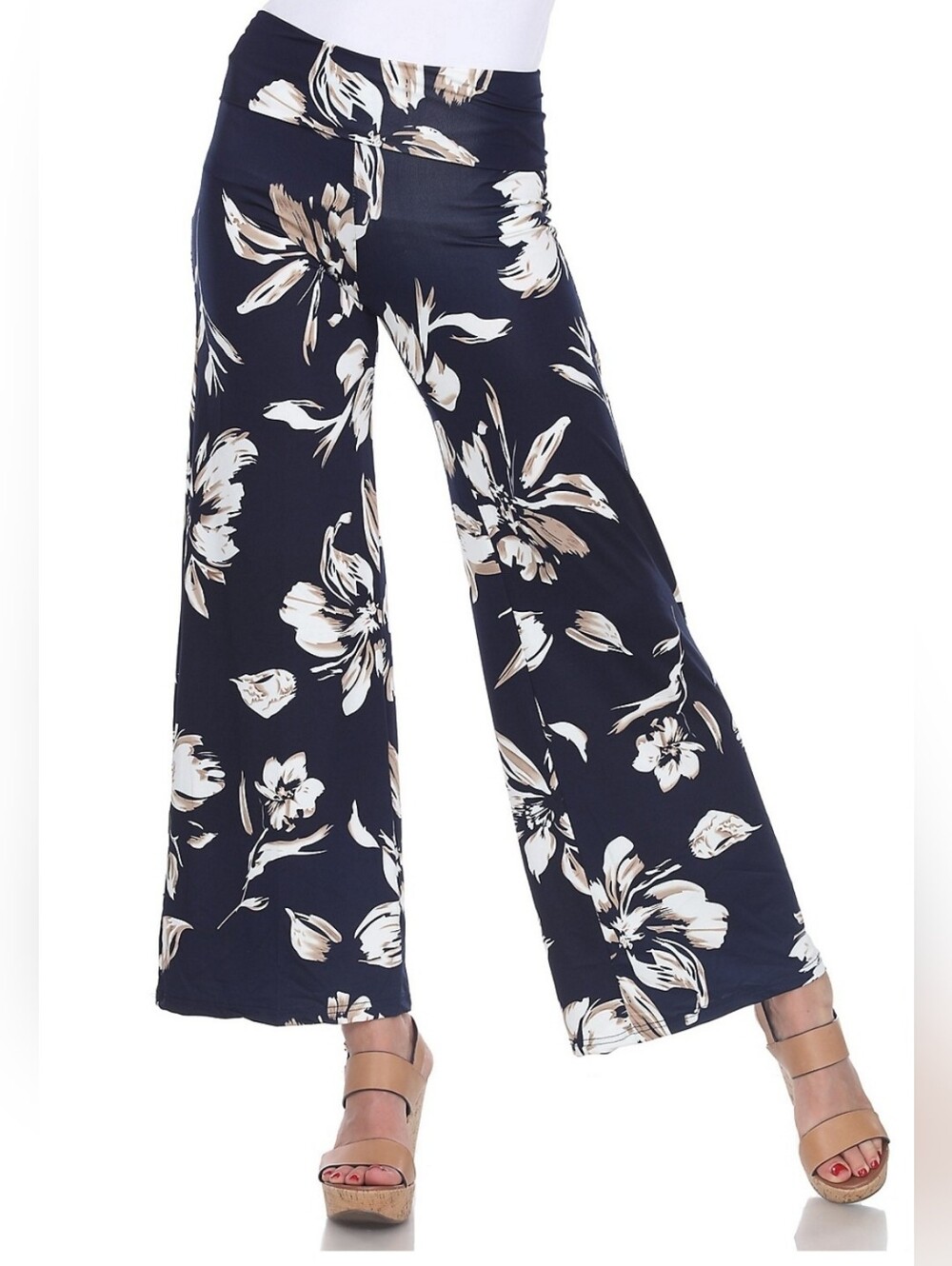 NwT Floral Wide-Leg Pallazzo Pants - Navy Large
